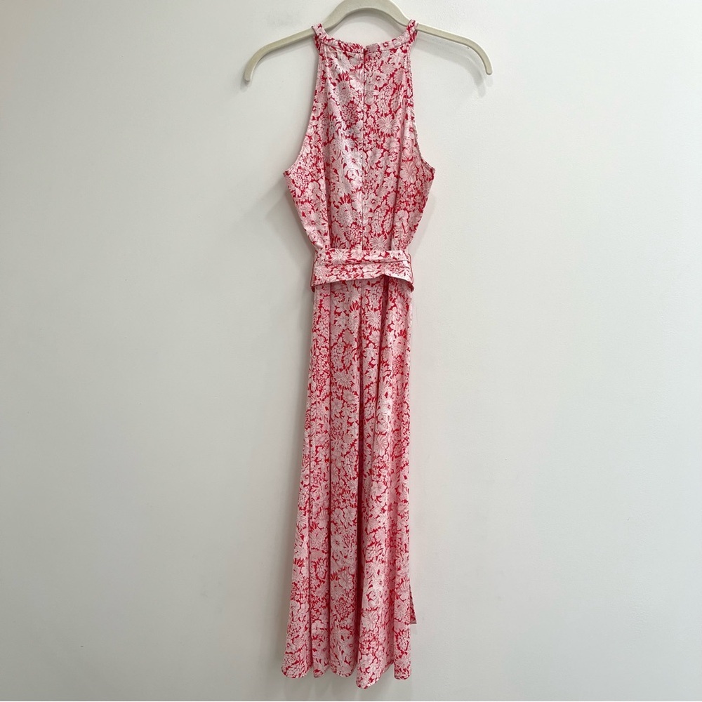 Liberty Fabric for Antonio Melani Red White Floral Tie Midi Dress Sleeveless 0 - Picture 5 of 11